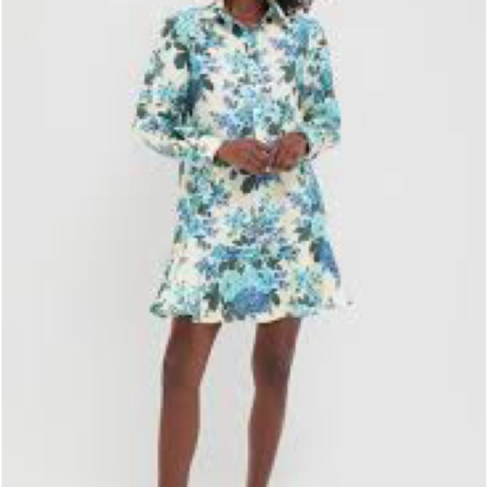 Floral Blue and White Callahan Linen Shirt Dress